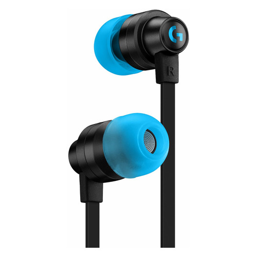 Гарнитура игровая Logitech G333, для ПК и игровых консолей, вкладыши, черный / голубой [981-000924]