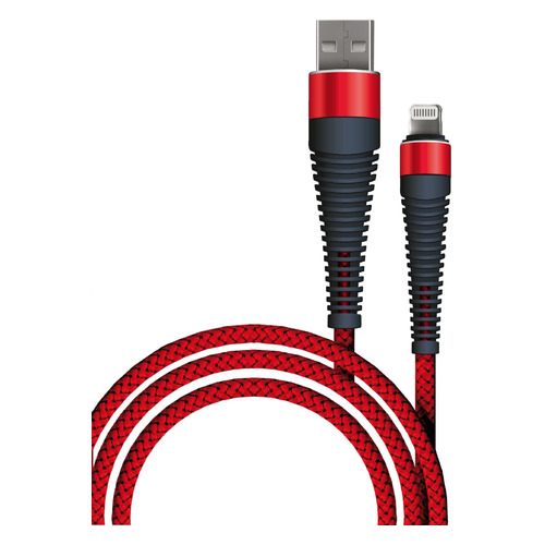 Кабель BORASCO Fishbone, Lightning (m) - USB (m), 1м, в оплетке, 3A, красный [50185]
