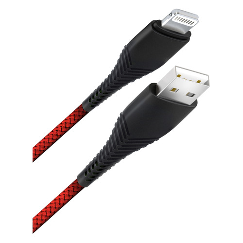 Кабель BORASCO Fishbone, Lightning (m) - USB (m), 1м, в оплетке, 3A, красный [50185]