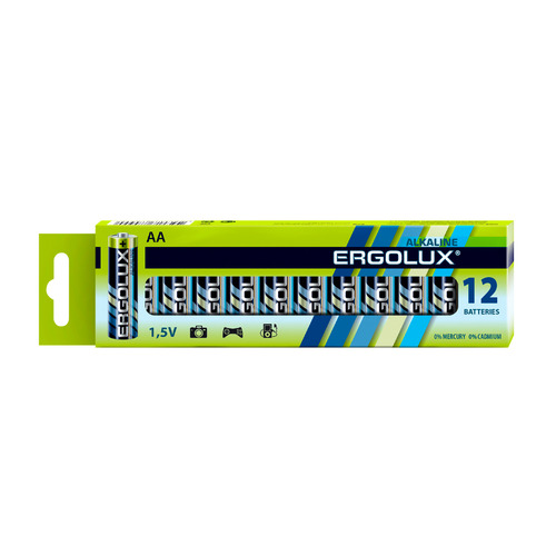 AA Батарейка ERGOLUX Alkaline LR6 BP-12, 12 шт. 2700мAч