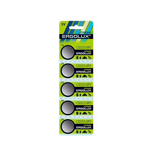 CR2025 Батарейка ERGOLUX Lithium CR2025-BP5, 5 шт. 150мAч
