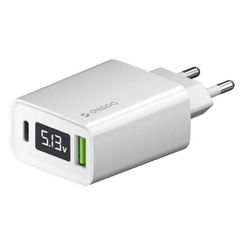 Сетевое зарядное устройство Deppa 30W, USB + USB type-C, 3A, белый [11379]
