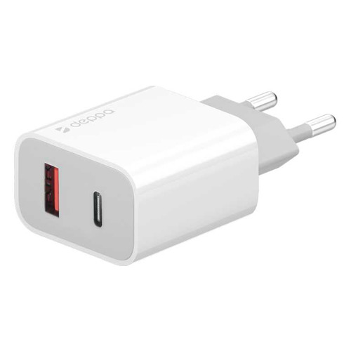 Сетевое зарядное устройство Deppa 18W, USB + USB type-C, 3A, белый [11399]