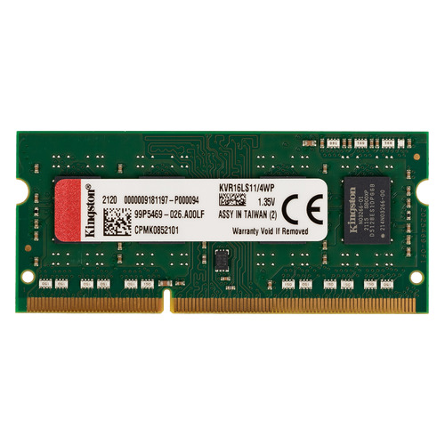 Модуль памяти Kingston VALUERAM KVR16LS11/4WP DDR3L - 4ГБ 1600, SO-DIMM, Ret