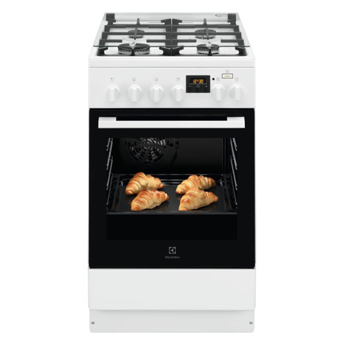 Газовая плита Electrolux RKK560200W, электрическая духовка, стеклянная крышка, белый и черный