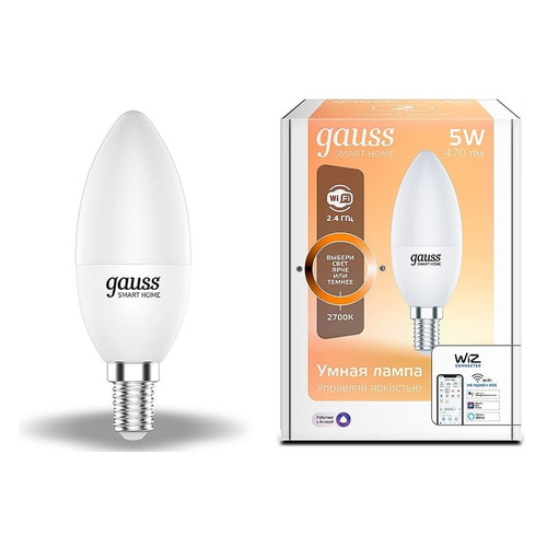 Умная лампа Gauss IoT Smart Home E14 5Вт 470lm Wi-Fi (упак.:1шт) (1100112)