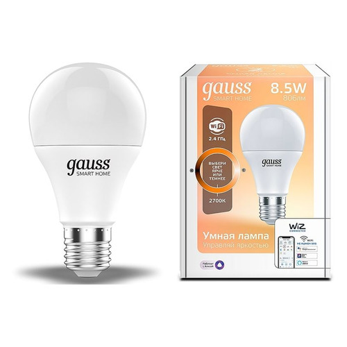 Умная лампа Gauss IoT Smart Home E27 8.5Вт 806lm Wi-Fi (упак.:1шт) (1050112)