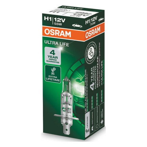 Лампа автомобильная галогенная Osram 64150ULT, H1, 12В, 3200К, 1шт