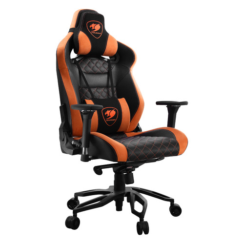 Кресло игровое COUGAR Throne, на колесиках, эко.кожа, черный/оранжевый [cu-thr]