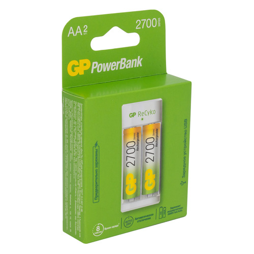 AA Аккумулятор + зарядное устройство GP PowerBank E211270AAHC-2CRB2, 2 шт. 2700мAч