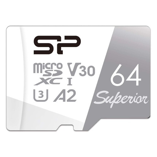 Карта памяти microSDXC UHS-I U3 Silicon Power Superior 64 ГБ, 100 МБ/с, Class 10, SP064GBSTXDA2V20SP, 1 шт., переходник SD