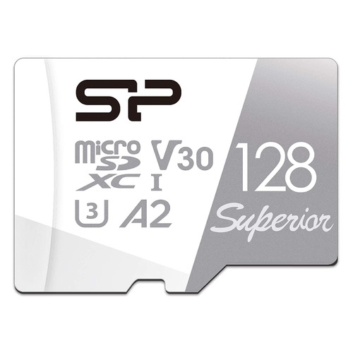 Карта памяти microSDXC UHS-I U3 Silicon Power Superior 128 ГБ, 100 МБ/с, Class 10, SP128GBSTXDA2V20SP, 1 шт., переходник SD