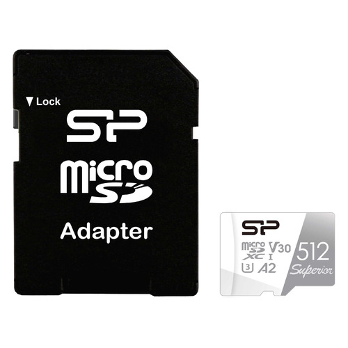 Карта памяти microSDXC UHS-I U3 Silicon Power Superior 512 ГБ, 100 МБ/с, Class 10, SP512GBSTXDA2V20SP, 1 шт., переходник SD