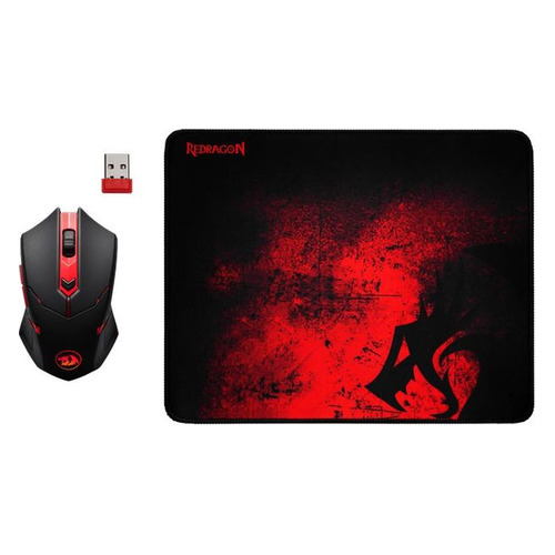 Мышь REDRAGON M601WL-BA, игровая, оптическая, беспроводная, USB, черный и красный [78227]