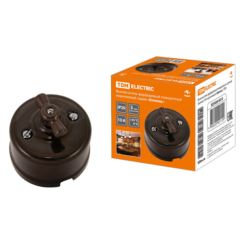 Выключатель TDM ELECTRIC Болонь Фарфоровый, 1-клавишный, установка открытая, IP20, коричневый [sq1820-0410]