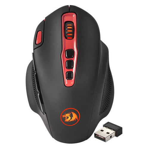 Мышь REDRAGON Shark 2, игровая, лазерная, беспроводная, USB, черный и красный [77415]