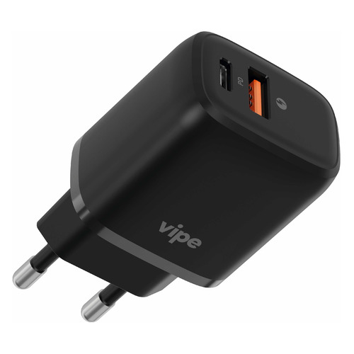 Сетевое зарядное устройство Vipe 20W, USB + USB type-C, 3A, черный [vptst20wblk]