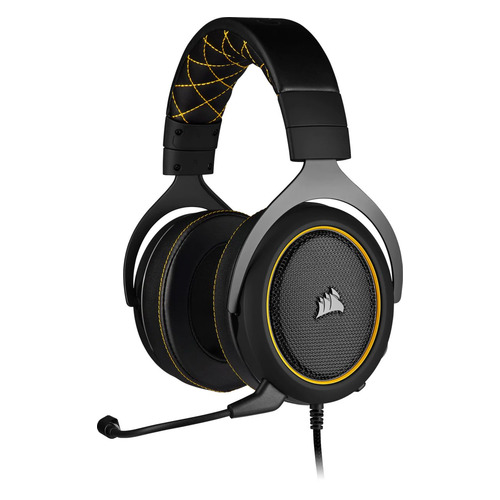 Гарнитура игровая Corsair HS60 Pro Surround, для ПК и игровых консолей, накладные, черный матовый / желтый [ca-9011214-eu]