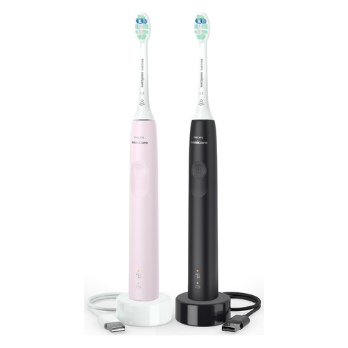 Набор электрических зубных щеток Philips Sonicare HX3675/15, цвет: черный и розовый
