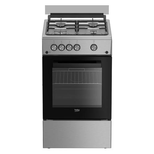 Газовая плита Beko FSG52010GXC, газовая духовка, стеклянная крышка, эмалированная сталь, нержавеющая сталь и черный