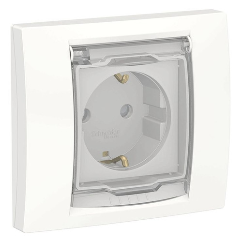 Розетка силовая Schneider Electric Unica New NU003718, скрытая, заземление, шторки, IP44, белый