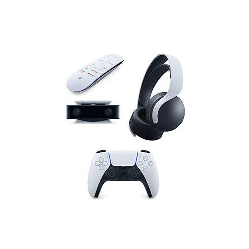 Геймпад беспроводной PlayStation DualSense с пультом ДУ Media Remote, HD-камерой и беспроводной гарнитурой Pulse 3D, для PlayStation 5, белый/черный