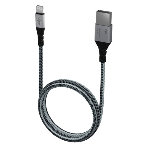 Кабель Vipe, Lightning (m) - USB (m), 1.2м, MFI, в оплетке, 2.4A, серый [vpcblmfinlngr]