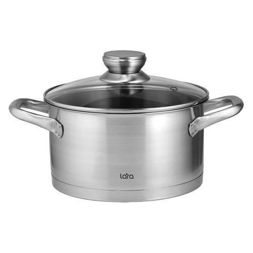 Кастрюля LARA LR02-432, 3.4л, с крышкой, серебристый