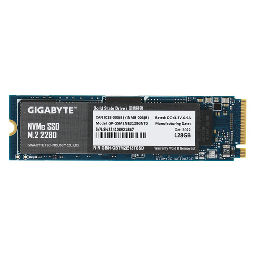 SSD накопитель GIGABYTE NVMe GP-GSM2NE3128GNTD 128ГБ, M.2 2280, PCI-E 3.0, NVMe