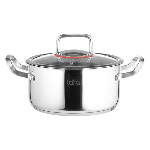 Кастрюля LARA Prima LR02-504, 5л, с крышкой, серебристый