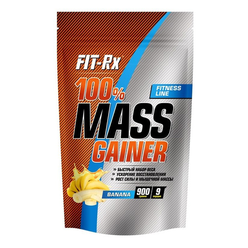 Гейнер FIT-RX 100% Mass Gainer, порошок, 900гр, банан [01086]