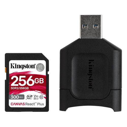 Карта памяти SDXC UHS-II U3 Kingston Canvas React Plus 256 ГБ, 300 МБ/с, Class 10, MLPR2/256GB, 1 шт
