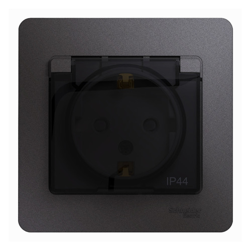 Розетка силовая Schneider Electric Glossa GSL001348, скрытая, заземление, шторки, IP44, графит