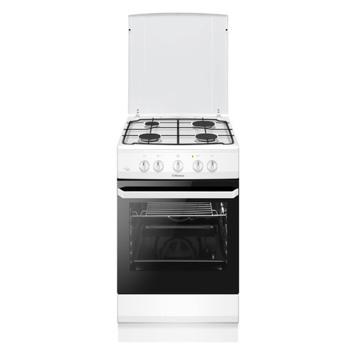 Газовая плита Hansa FCGW51099, газовая духовка, металлическая крышка, эмалированная сталь, белый и черный