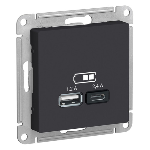 Розетка USB Schneider Electric AtlasDesign ATN001039, скрытая, IP20, карбон