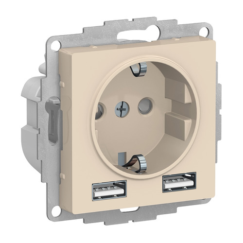Розетка силовая/USB Schneider Electric AtlasDesign ATN000230, скрытая, заземление, IP20, бежевый