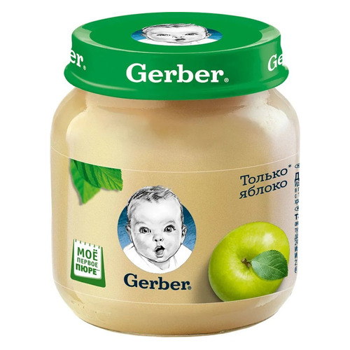 Пюре GERBER фруктовое, Только яблоко, с 4 месяцев, 80 г [12101673]