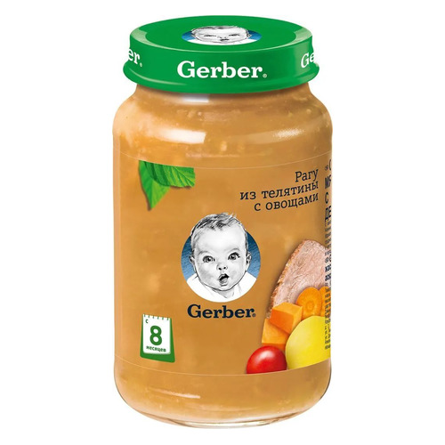 Пюре GERBER мясное, Рагу из телятины с овощами, с 8 месяцев, 190 г [12231911]