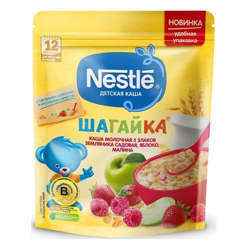 Каша NESTLE молочная, мультизлаковая, Шагайка, Земляника, яблоко, малина, с 12 месяцев, 200 г [12424639]