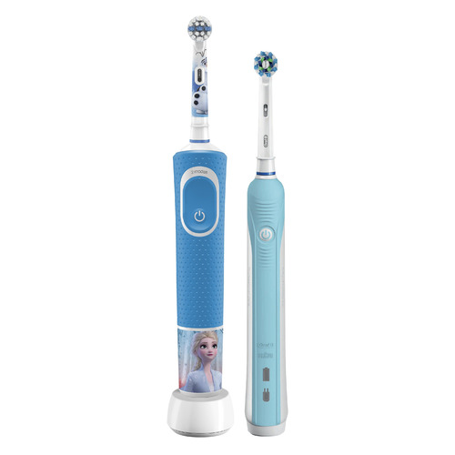 Набор электрических зубных щеток Oral-B Family Edition Pro 1 700+Kids Frozen, цвет: бирюзовый и синий