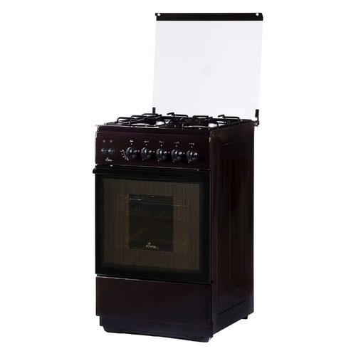 Газовая плита Flama FG 2424 B, газовая духовка, стеклянная крышка, эмаль, коричневый