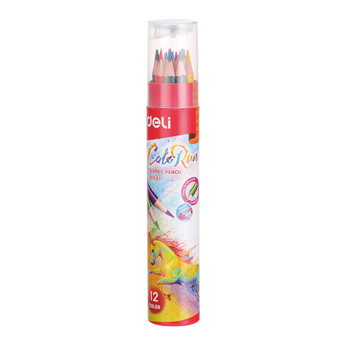 Карандаши Deli EC00307 EC00307, трехгранный, тополь, 12 цв., точилка, тубус картонный 24 шт./кор