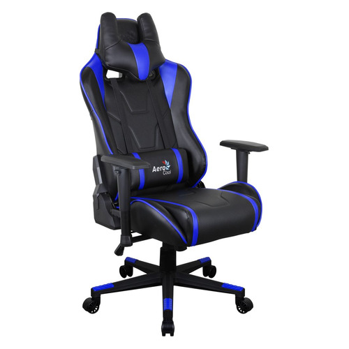 Кресло игровое Aerocool AC220 AIR-BB, на колесиках, ПВХ/полиуретан, черный/синий