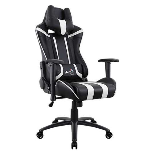 Кресло игровое Aerocool AC120 AIR-BW, на колесиках, ПВХ/полиуретан, черный/белый