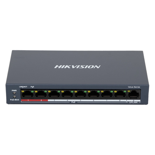 Коммутатор Hikvision DS-3E0109P-E/M(B) 9x100Mb 8PoE+ 58W неуправляемый