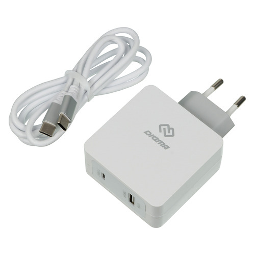 Сетевое зарядное устройство Digma DGPD-45W-WG, USB-C + USB-A, 3A, белый