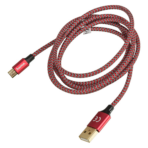 Кабель HAMA 00178288, micro USB (m) - USB (m), 1.5м, в оплетке, красный