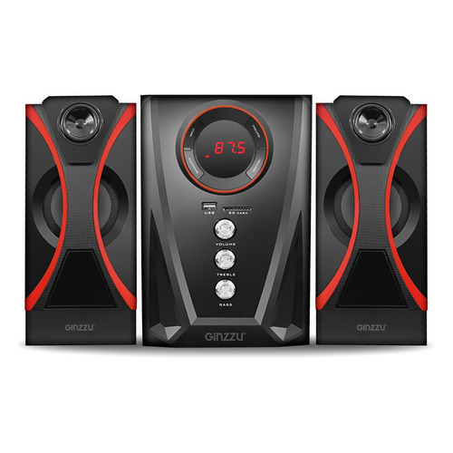 Колонки Bluetooth Ginzzu GM-407, 2.1, черный/ красный [00-00001154]