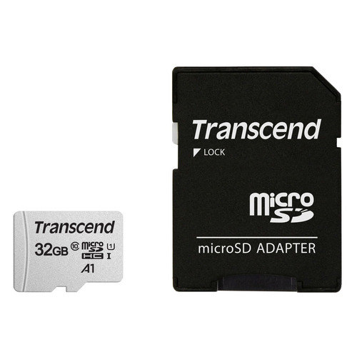 Карта памяти microSDHC UHS-I U1 Transcend 32 ГБ, 100 МБ/с, Class 10, TS32GUSD300S-A, 1 шт., переходник SD