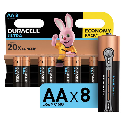 AA Батарейка Duracell Ultra LR6-8BL MX1500, 8 шт